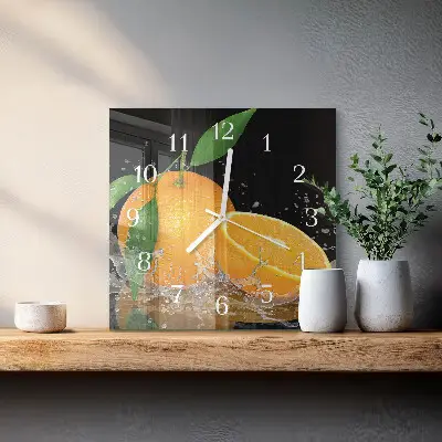 Nástěnné hodiny skleněné čtvercové Pomeranče
