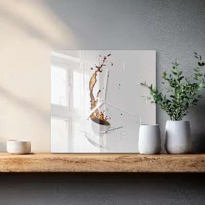 Čtvercové skleněné hodiny na stěnu Káva