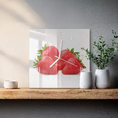 Hodiny s fotkou skleněné čtvercové Jahody