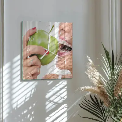 Čtvercové skleněné hodiny na stěnu Jablko