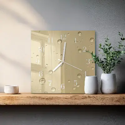 Hodiny s fotkou skleněné čtvercové Kapky
