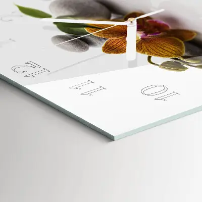 Čtvercové skleněné hodiny na stěnu Orchidej