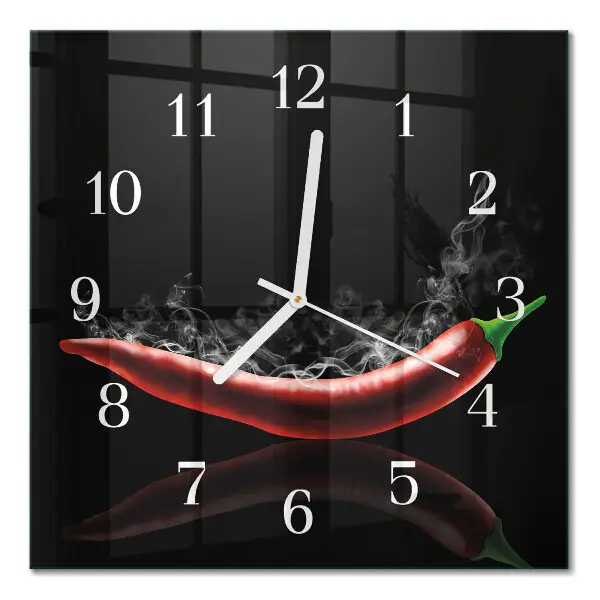 Nástěnné hodiny skleněné čtvercové Chilli papričky
