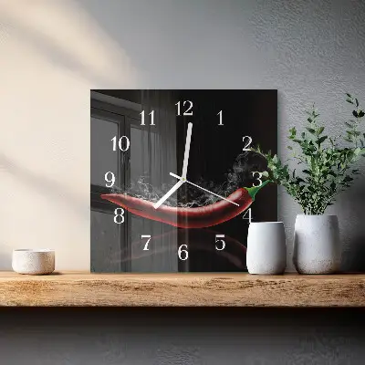 Nástěnné hodiny skleněné čtvercové Chilli papričky