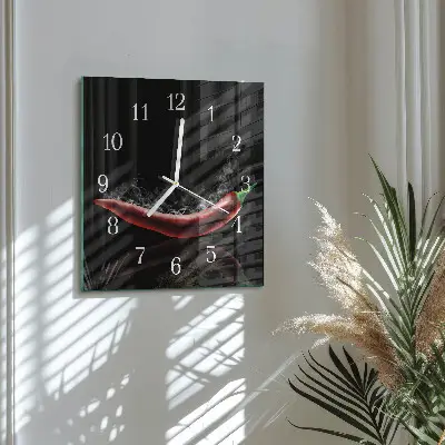 Nástěnné hodiny skleněné čtvercové Chilli papričky