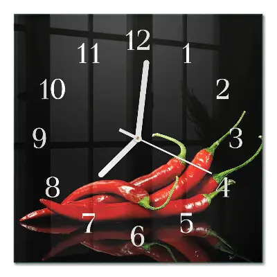 Nástěnné hodiny skleněné čtvercové Chilli papričky