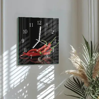 Nástěnné hodiny skleněné čtvercové Chilli papričky