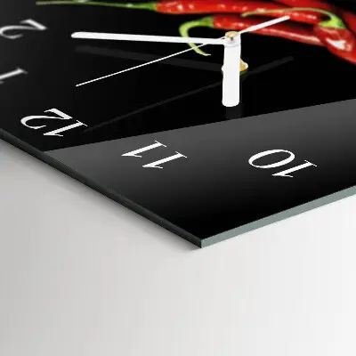 Nástěnné hodiny skleněné čtvercové Chilli papričky