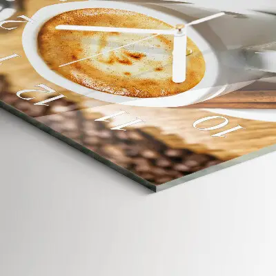Čtvercové skleněné hodiny na stěnu Káva