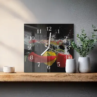 Nástěnné hodiny skleněné čtvercové Pepř