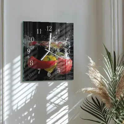 Nástěnné hodiny skleněné čtvercové Pepř
