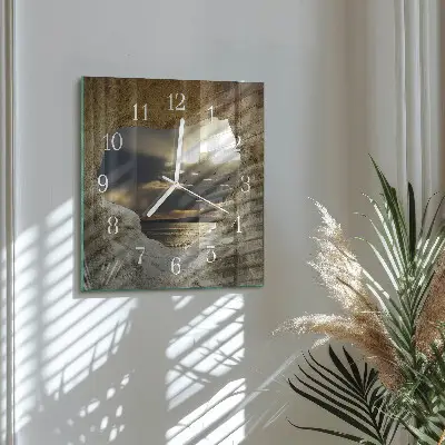 Hodiny s fotkou skleněné čtvercové Srdce ve skále