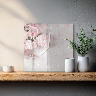 Čtvercové skleněné hodiny na zeď Květiny