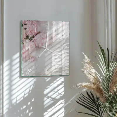 Čtvercové skleněné hodiny na zeď Květiny