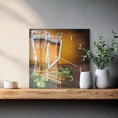 Nástěnné hodiny skleněné čtvercové Sklenice piva