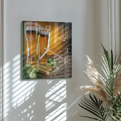 Nástěnné hodiny skleněné čtvercové Sklenice piva
