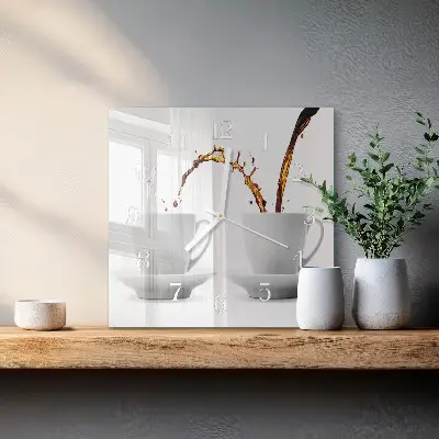 Čtvercové skleněné hodiny na zeď Šálky kávy