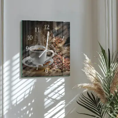 Hodiny s fotkou skleněné čtvercové Káva