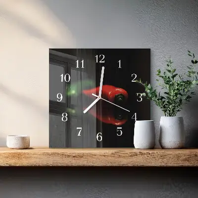 Hodiny s fotkou skleněné čtvercové Pepř