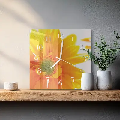 Čtvercové skleněné hodiny na zeď Květ