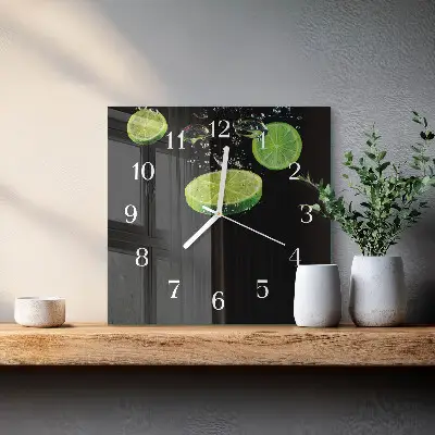 Čtvercové skleněné hodiny na zeď Limetky