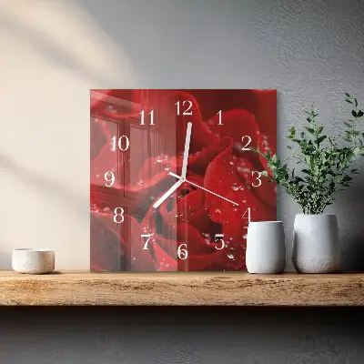 Čtvercové skleněné hodiny na stěnu Růže