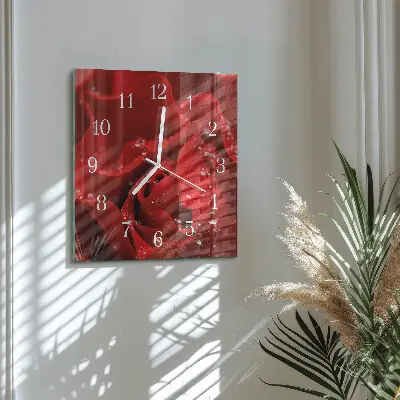 Čtvercové skleněné hodiny na stěnu Růže