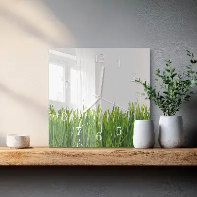 Hodiny s fotkou skleněné čtvercové Tráva