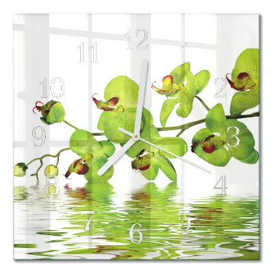 Nástěnné hodiny skleněné čtvercové Orchidej