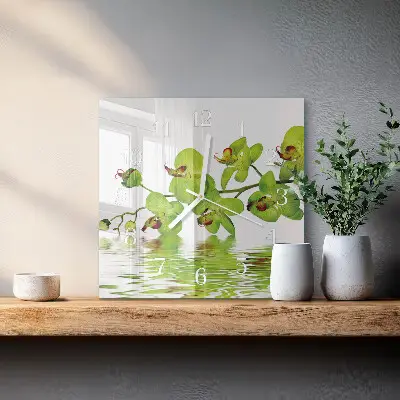 Nástěnné hodiny skleněné čtvercové Orchidej