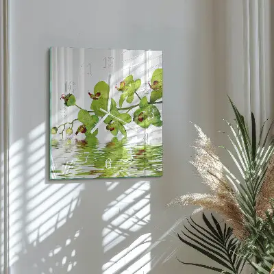 Nástěnné hodiny skleněné čtvercové Orchidej