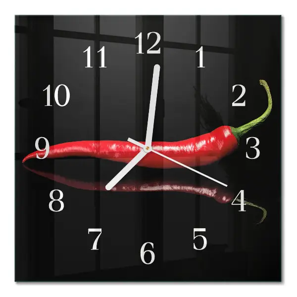 Nástěnné hodiny skleněné čtvercové Chilli paprička