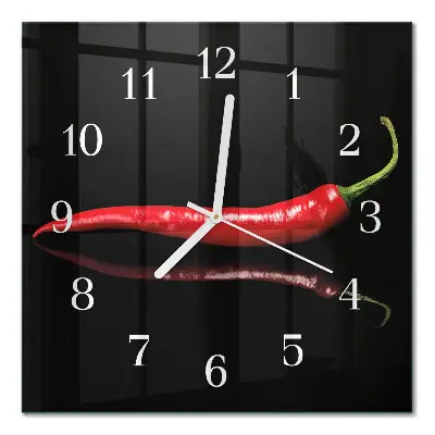 Nástěnné hodiny skleněné čtvercové Chilli paprička