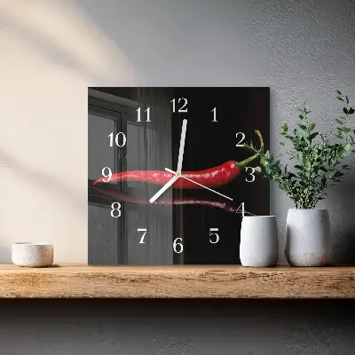 Nástěnné hodiny skleněné čtvercové Chilli paprička