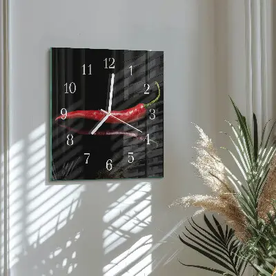 Nástěnné hodiny skleněné čtvercové Chilli paprička