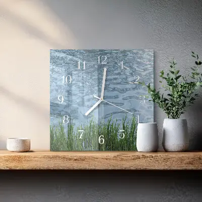 Čtvercové skleněné hodiny na stěnu Trávní voda
