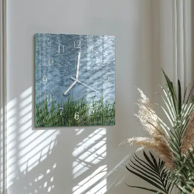 Čtvercové skleněné hodiny na stěnu Trávní voda