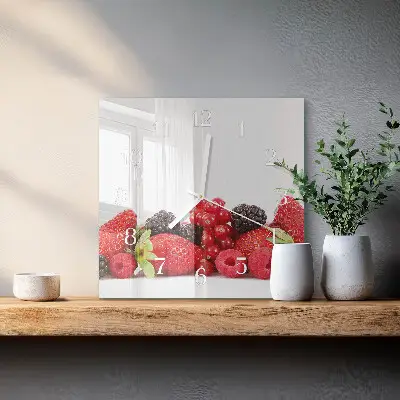 Čtvercové skleněné hodiny na zeď Ovoce