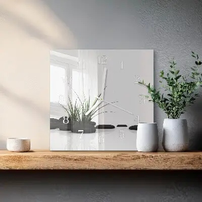 Čtvercové skleněné hodiny na zeď Kameny