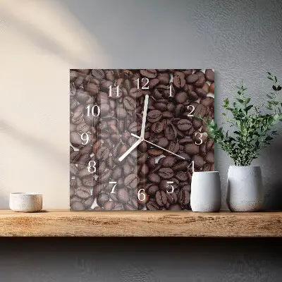 Hodiny s fotkou skleněné čtvercové Kávová zrna