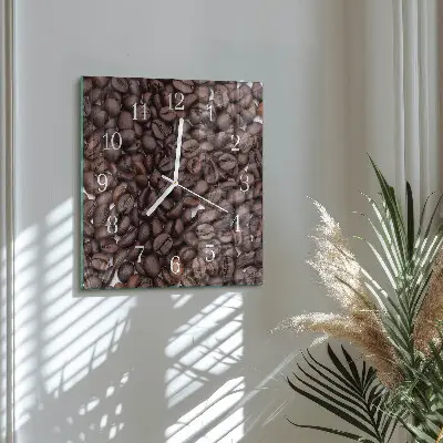 Hodiny s fotkou skleněné čtvercové Kávová zrna