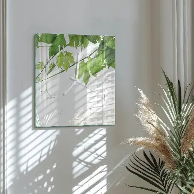 Čtvercové skleněné hodiny na zeď Listy