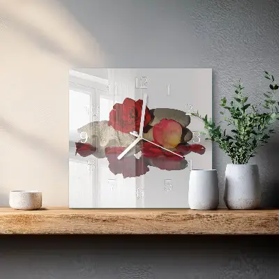 Čtvercové skleněné hodiny na stěnu Miska růží