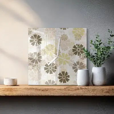 Čtvercové skleněné hodiny na zeď Floristické umění
