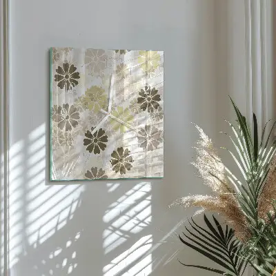 Čtvercové skleněné hodiny na zeď Floristické umění