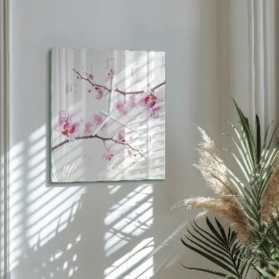 Čtvercové skleněné hodiny na zeď Orchidej