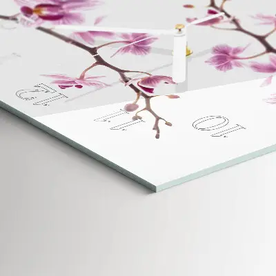 Čtvercové skleněné hodiny na zeď Orchidej