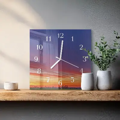 Čtvercové skleněné hodiny na stěnu Pole