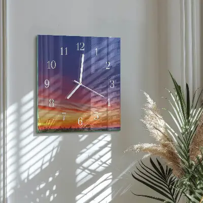 Čtvercové skleněné hodiny na stěnu Pole