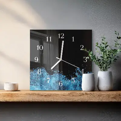 Čtvercové skleněné hodiny na stěnu Voda